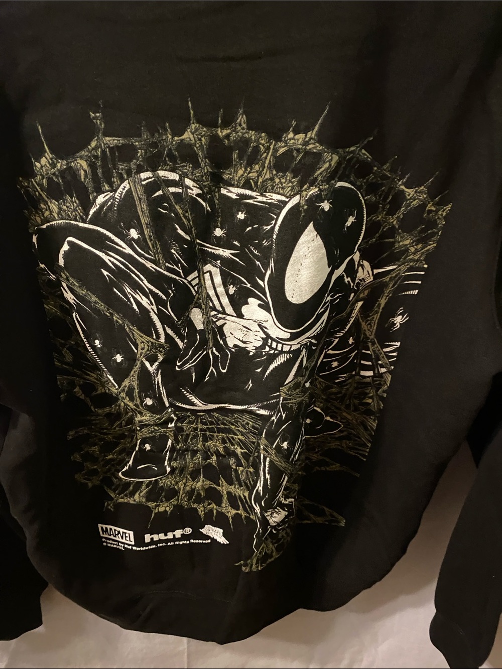 Spider-Man HUF Black Zip-Up Hoodie with Yellow Chest Graphic large rear graphic